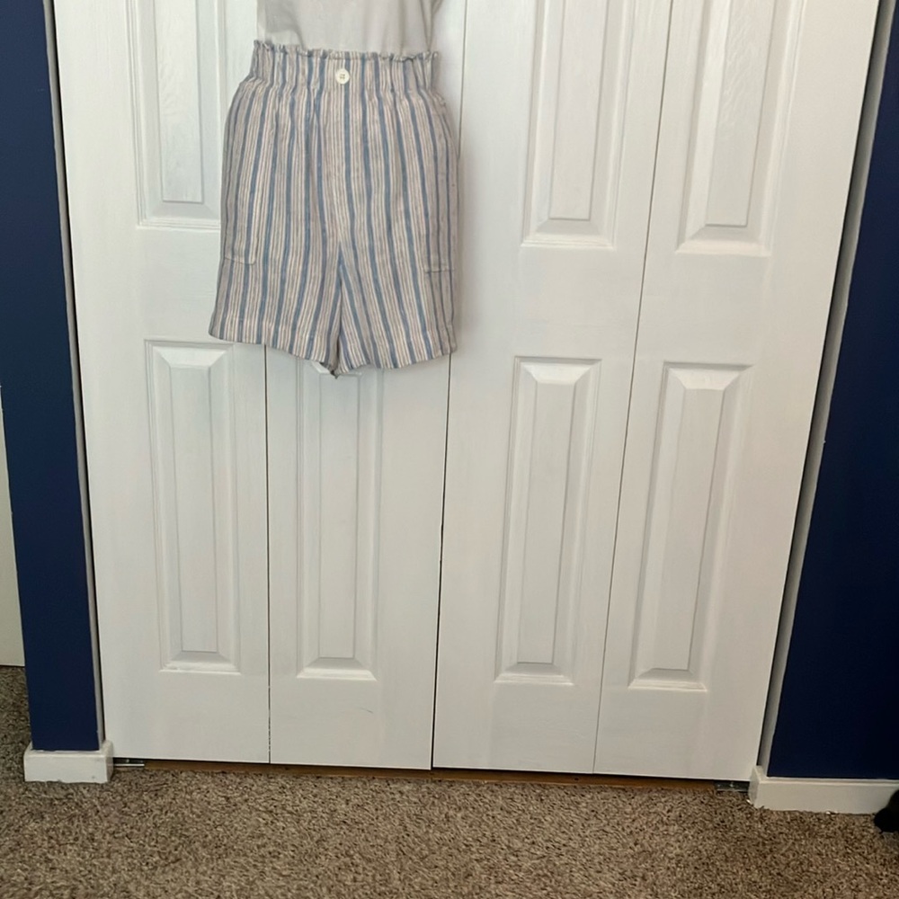 Striped Blue, Red, and White Shorts.